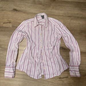 Ann Taylor Pink and White Striped Button Down Shirt